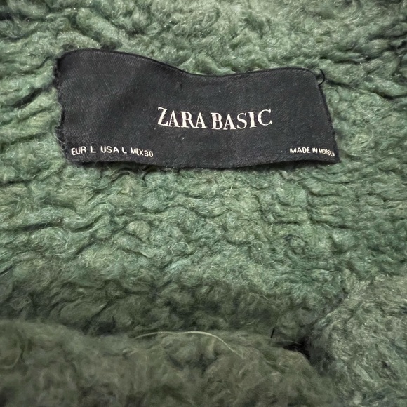ZARA Green Teddy Coat Size Large - Picture 3 of 4